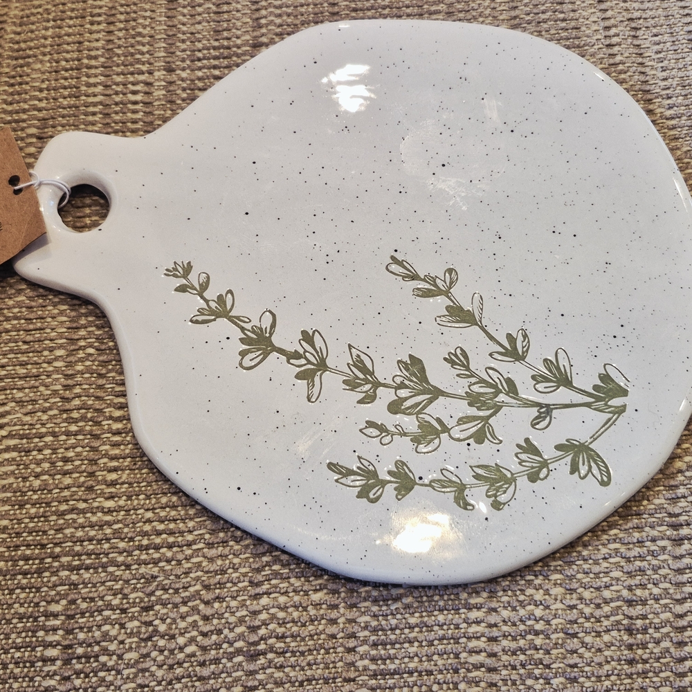 Creamic Cutting Serving Board  Green Leaves Microwave Diswashwer Safe